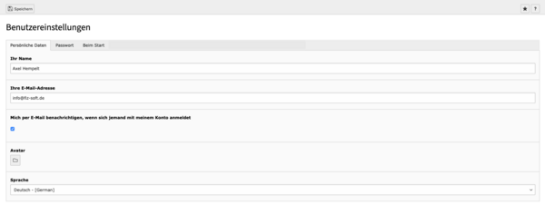 TYPO3 Backend Benutzereinstellungen persönliche Daten TYPO3 Backend Benutzereinstellungen persönliche Daten